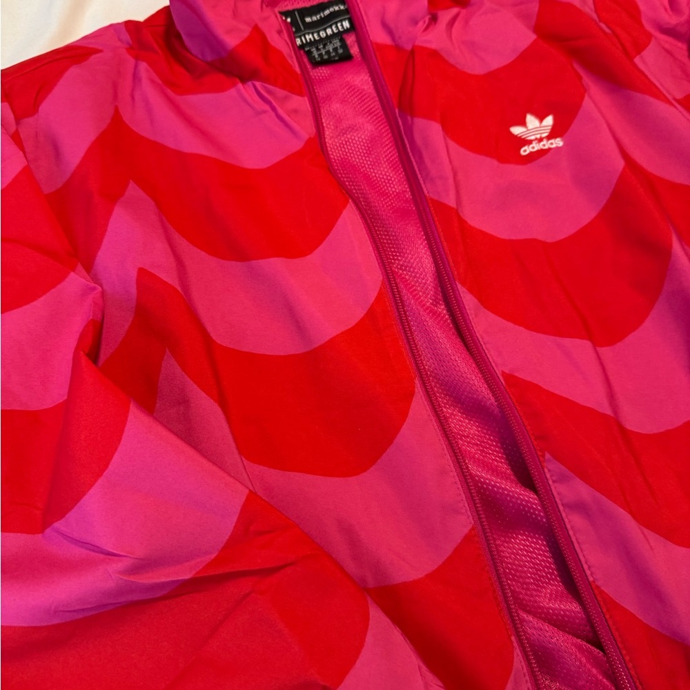 Adidas + Marimekko Red and Pink Cropped Lightweight Jacket